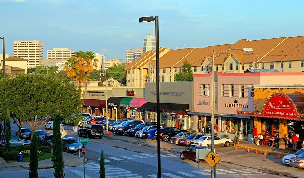 High angle view of tree-lined street in The Heights Houston