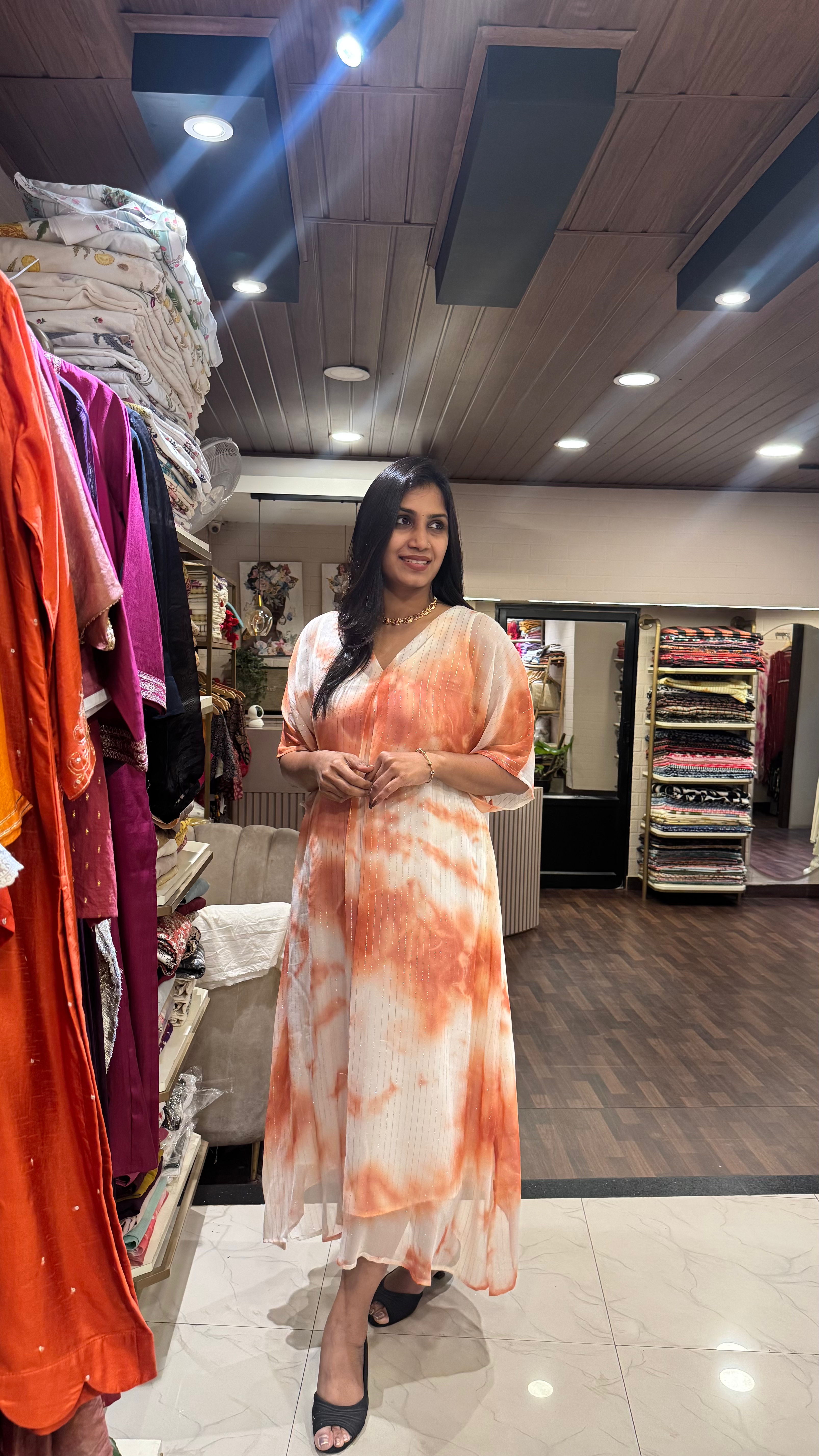 Tie and dye kaftan dress in orange