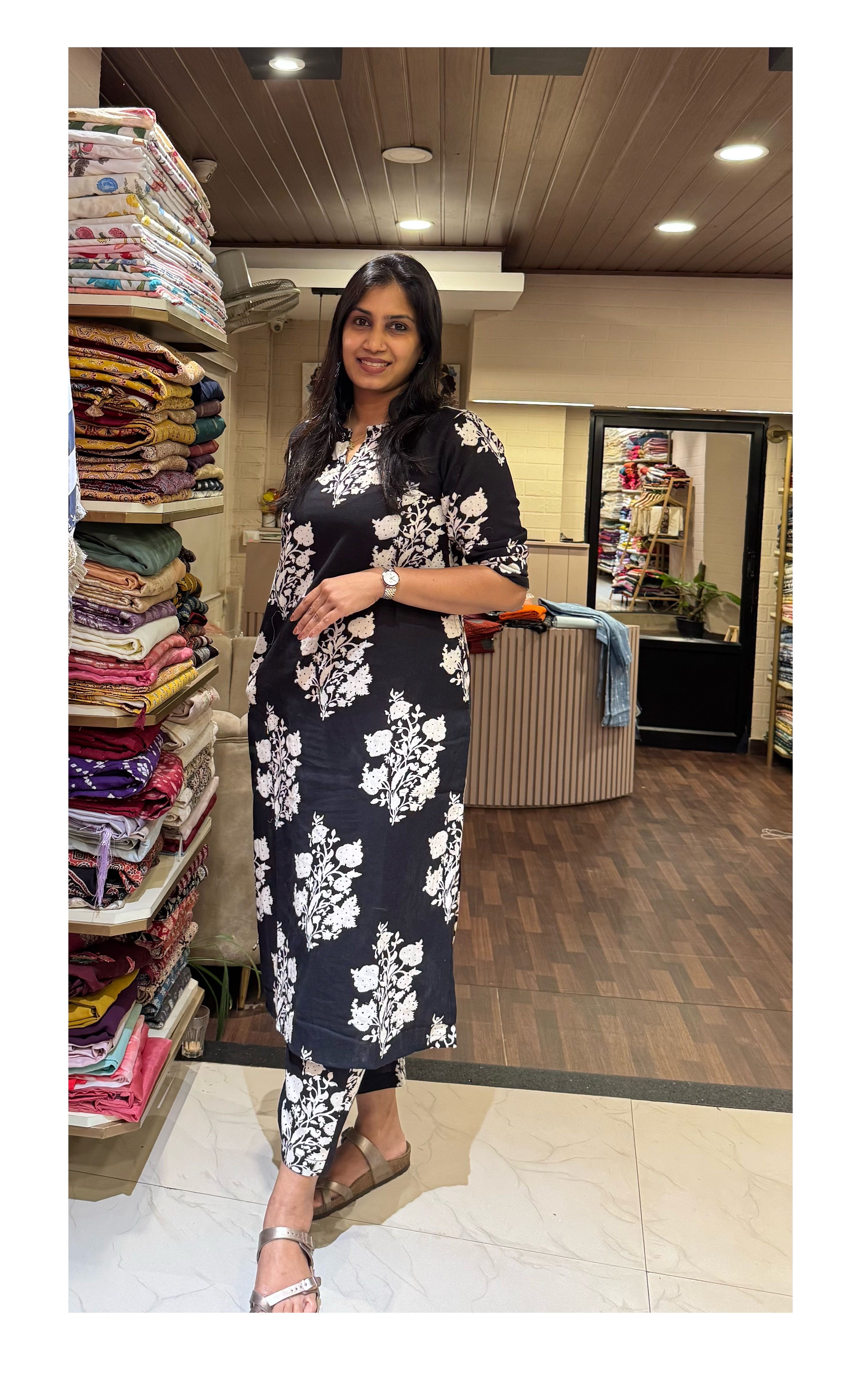 Black floral in Khadi cotton