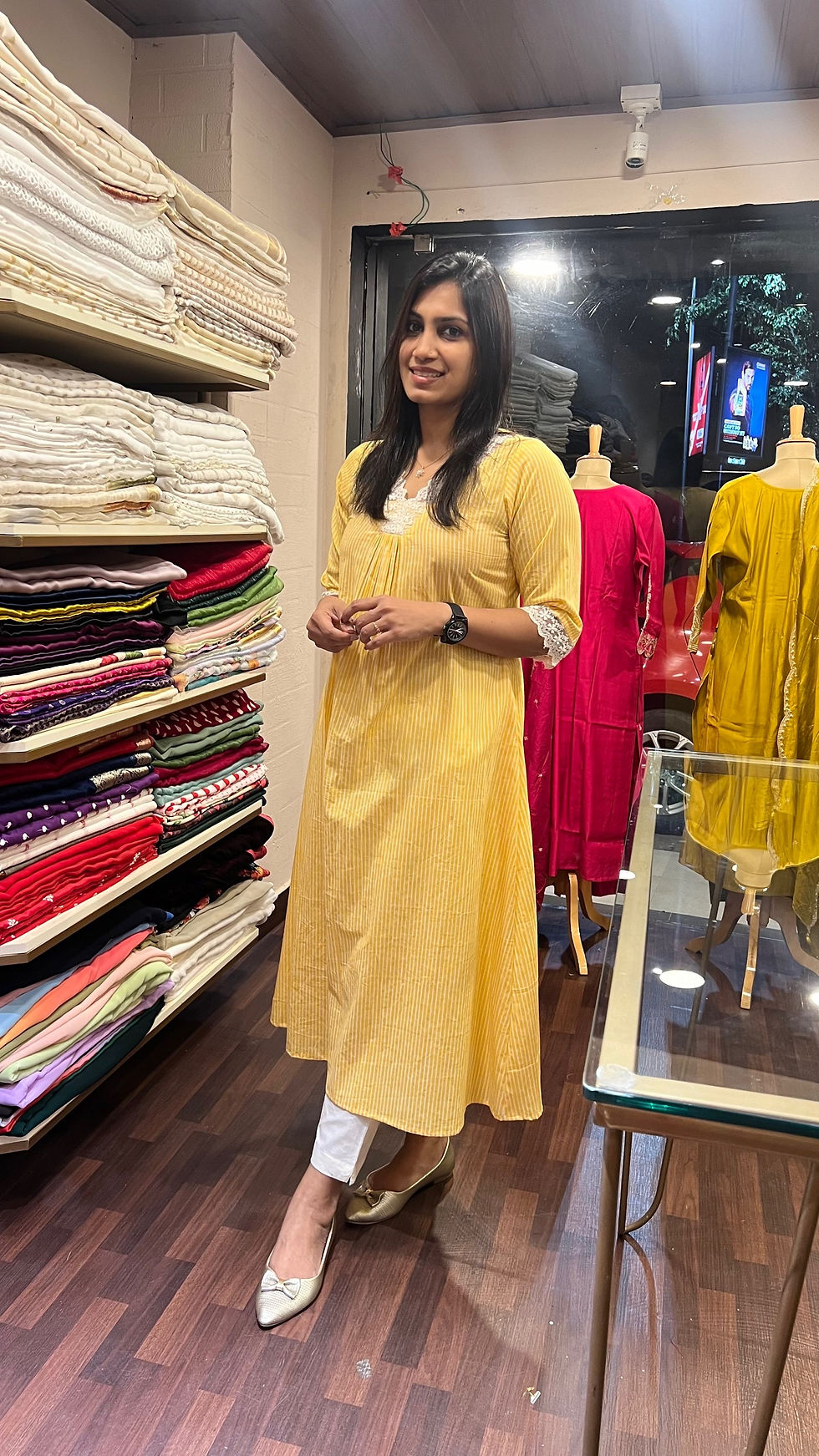 Thumbnail: Yellow stripe dress with white lace