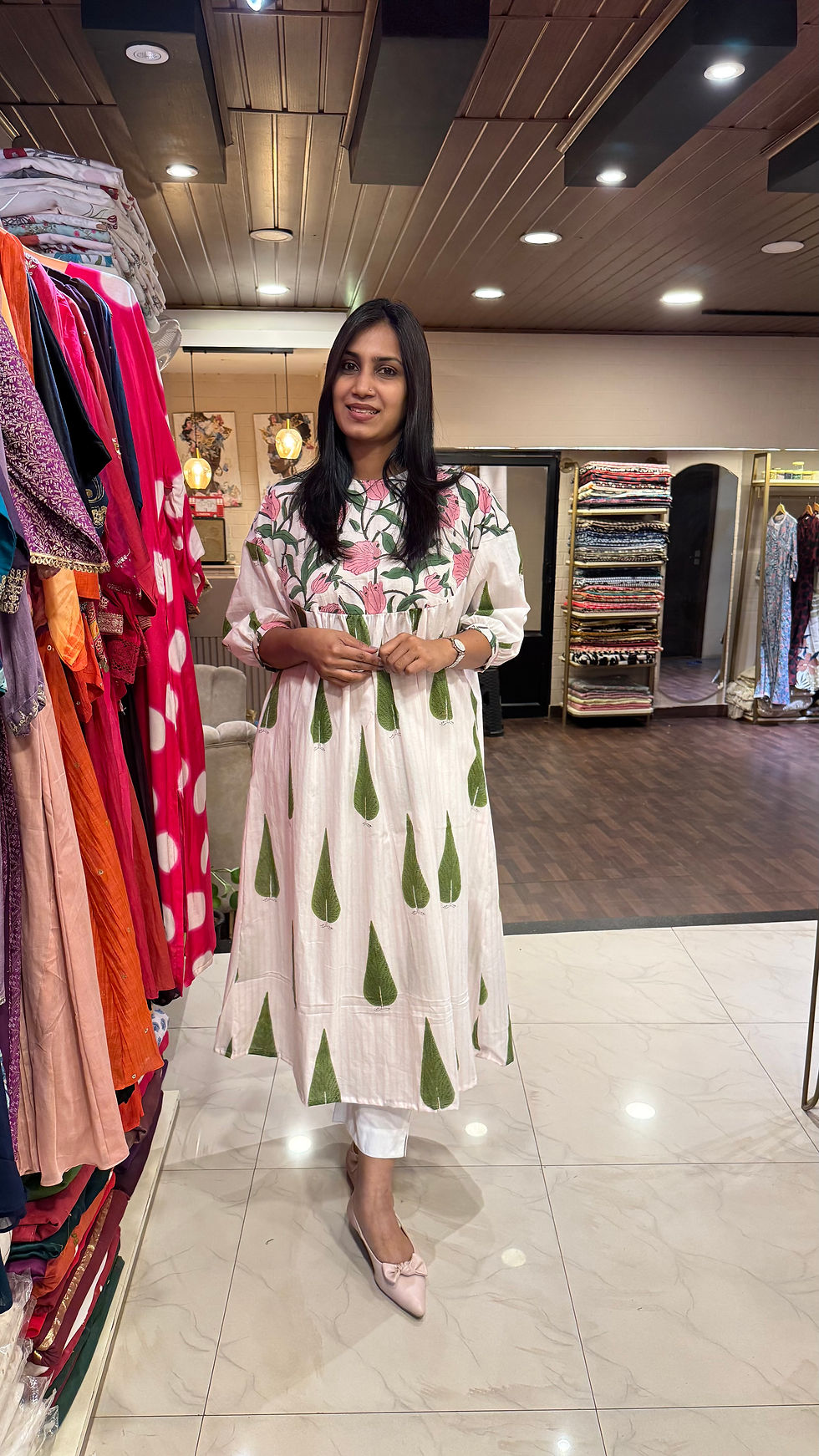 Thumbnail: ZD Paisley white with pink floral dress