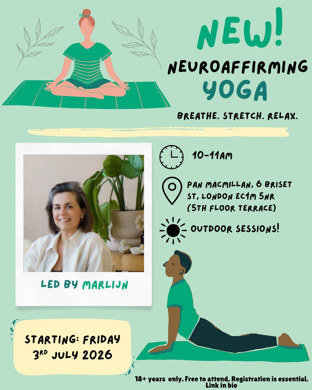 Gentle yoga session on the terrace at Fridays at Farringdon