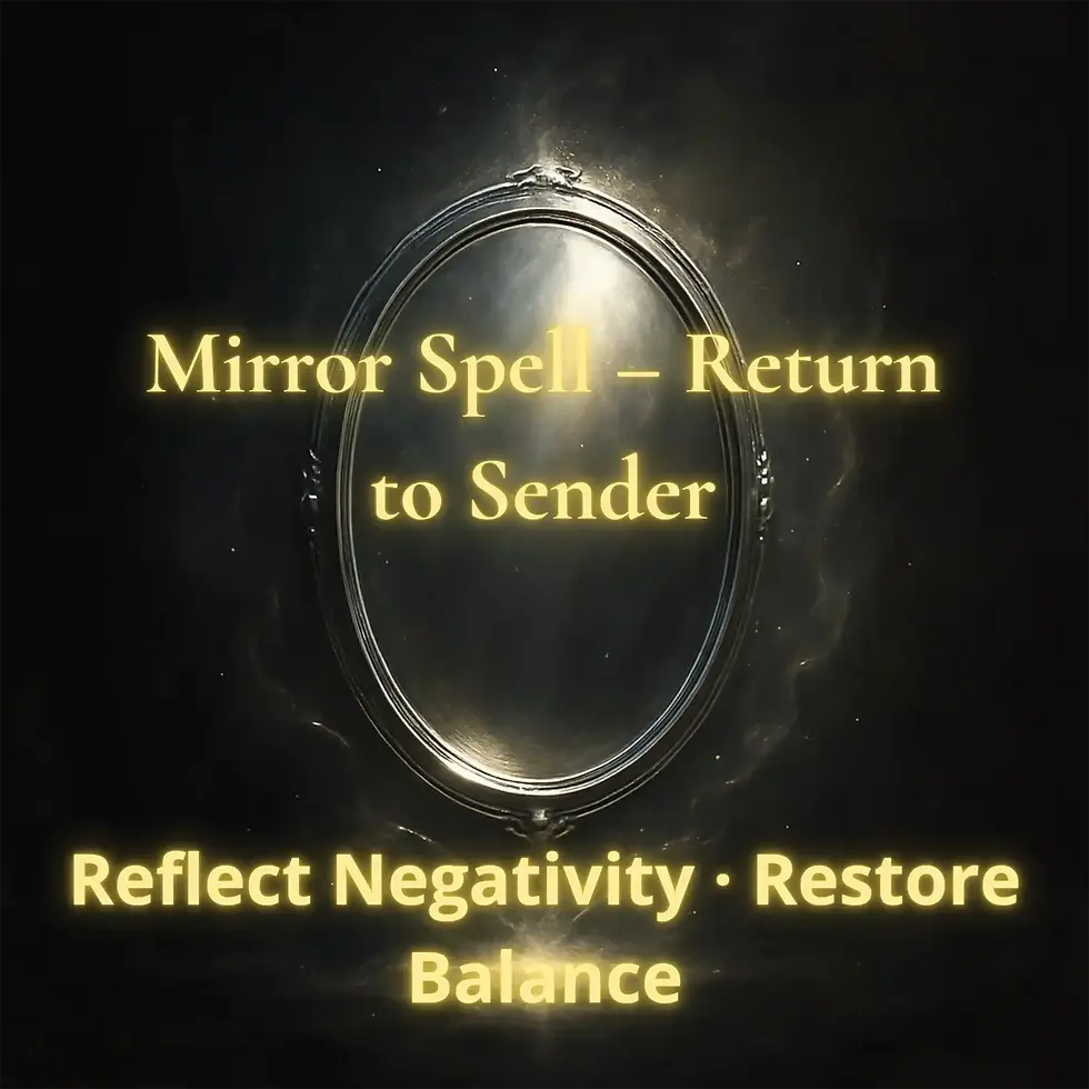 Photo of a mirror spell setup returning negative energy to its sender, providing spiritual protection and karmic reversal