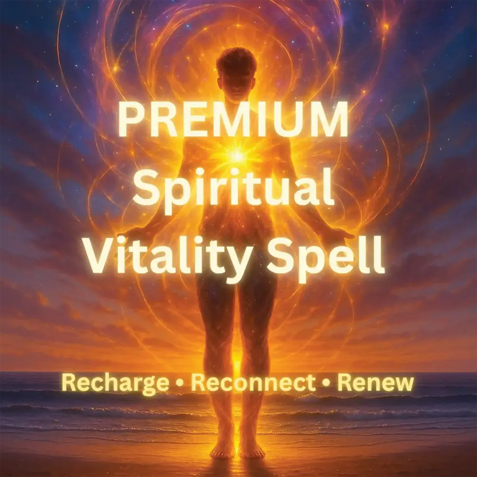 Ritual photo showing candles, crystals, and tools arranged for spiritual vitality restoration and energetic rejuvenation now