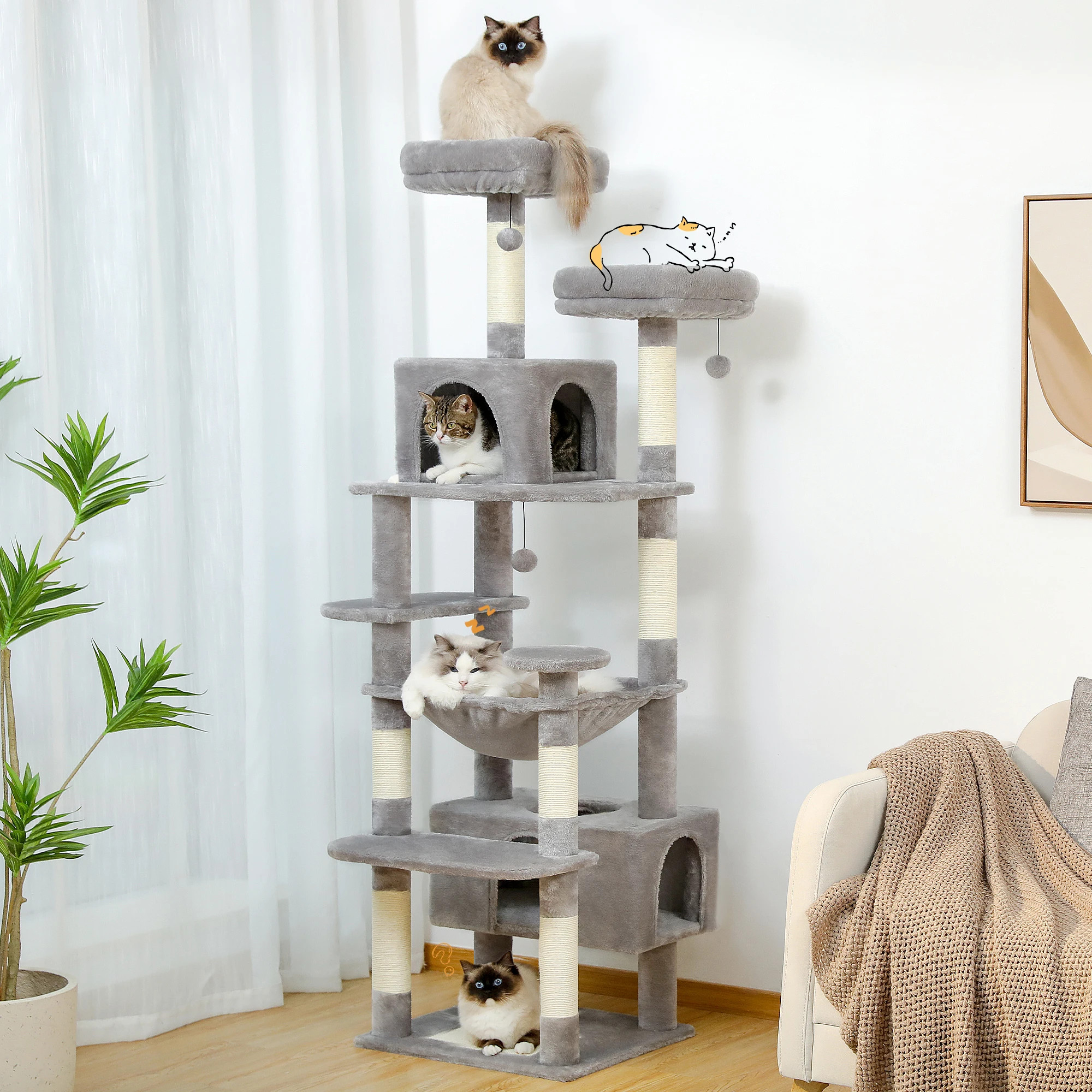 Large Cat Tree and Tower for Indoor Cats With Sisal-Covered Scratching Posts