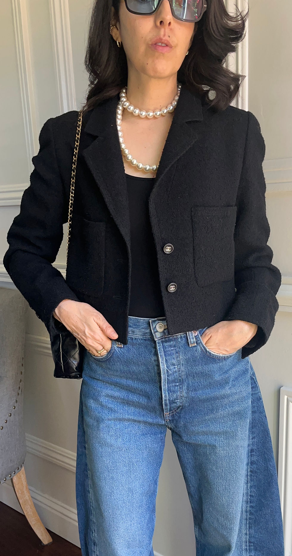 Thumbnail: CHANEL WOOL BOUCLE CROPPED JACKET 1995A