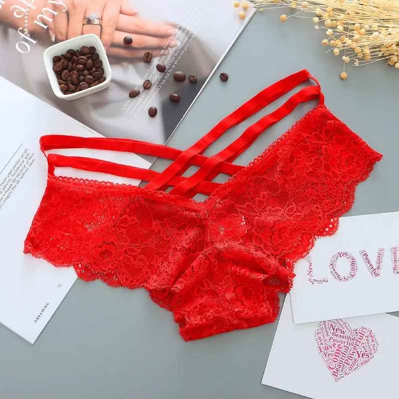 Thumbnail: Women’s Lace Low-Rise Thong Panties Cross Strap Briefs
