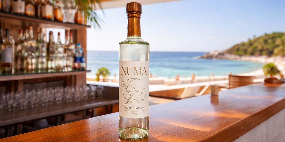NUMA local aussie vodka on a beach bar counter.