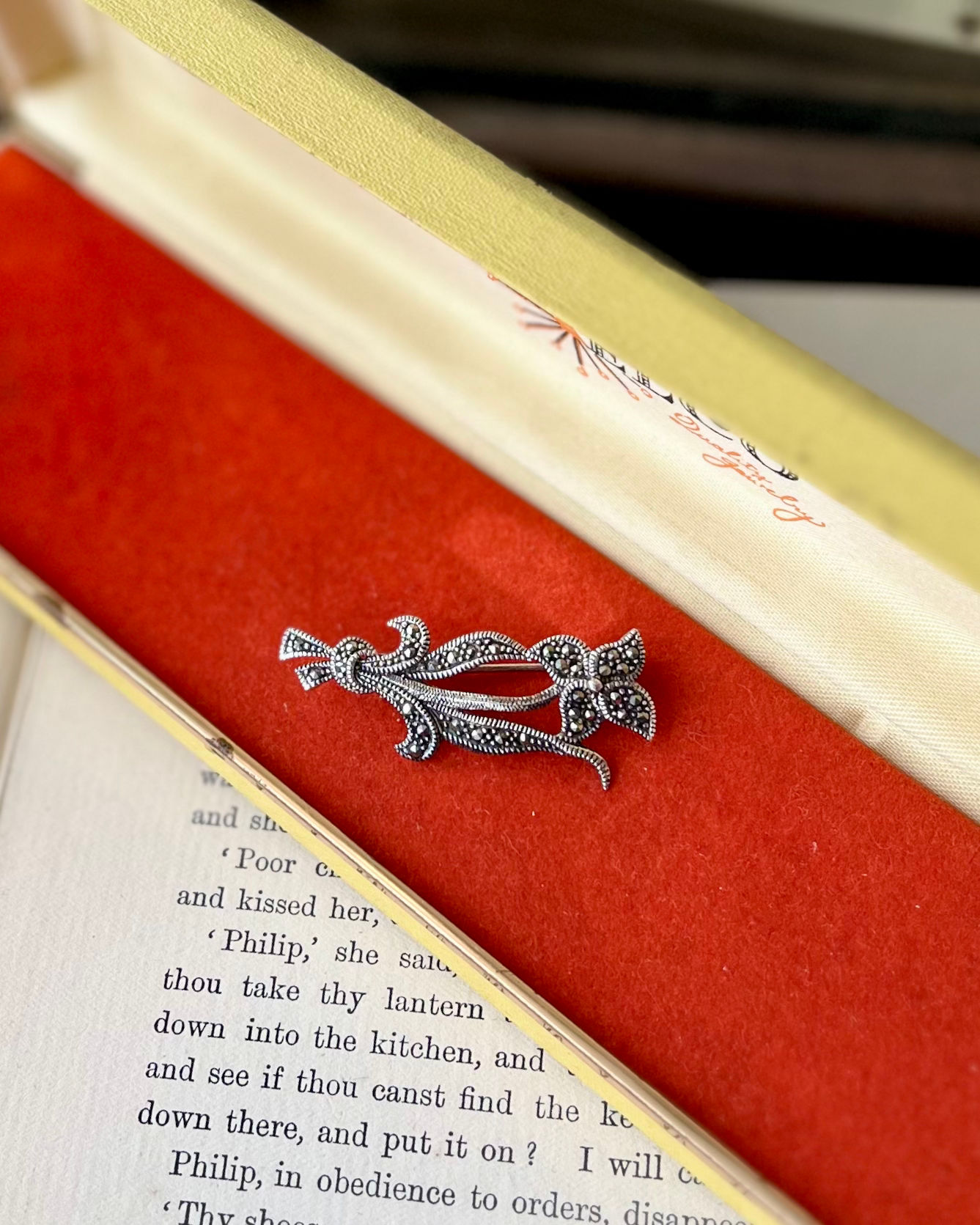 Art Deco Sterling Silver Marcasite Floral Pin TVPIN15