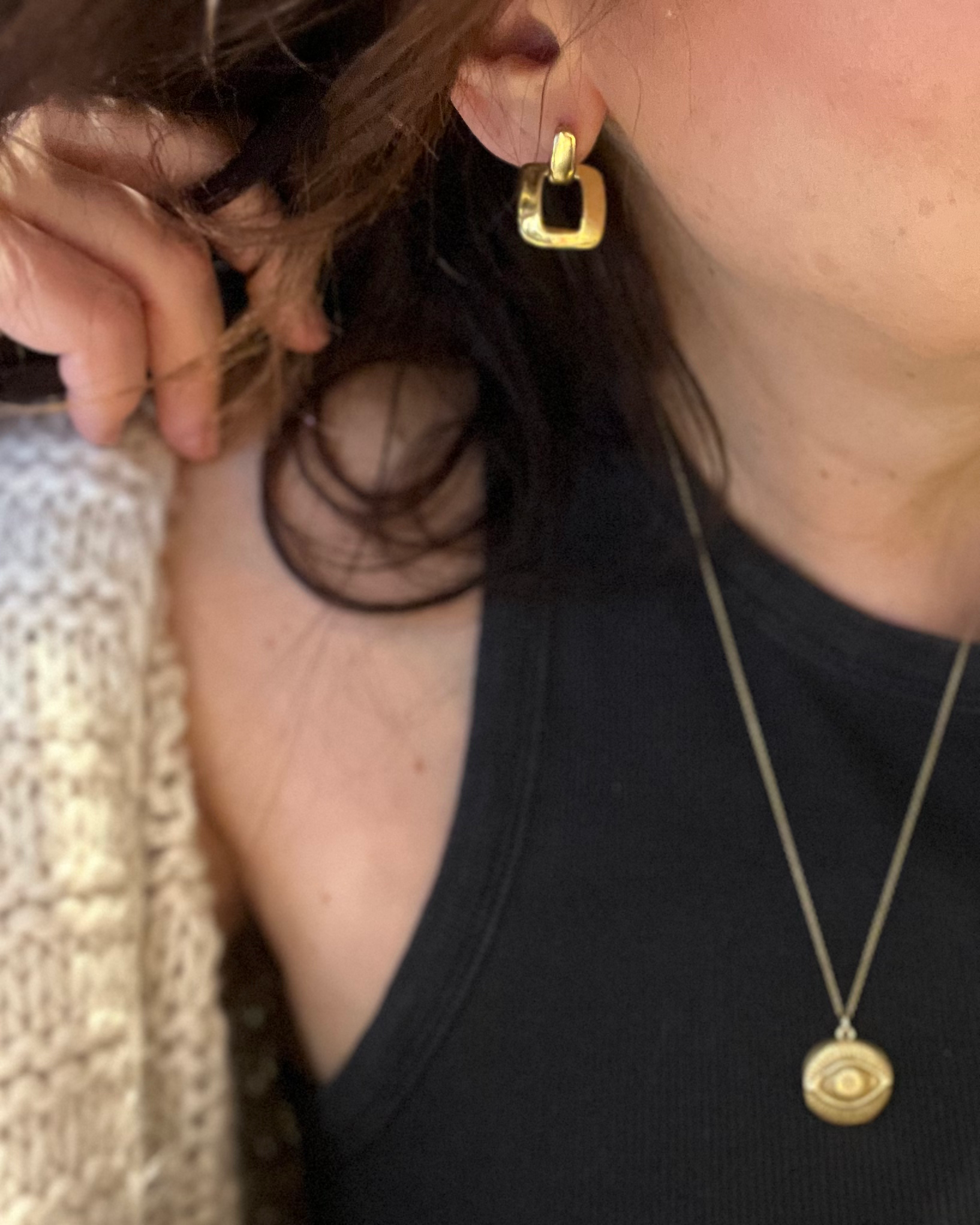 Vintage Goldplate Door Knocker Stud Earrings TVE81