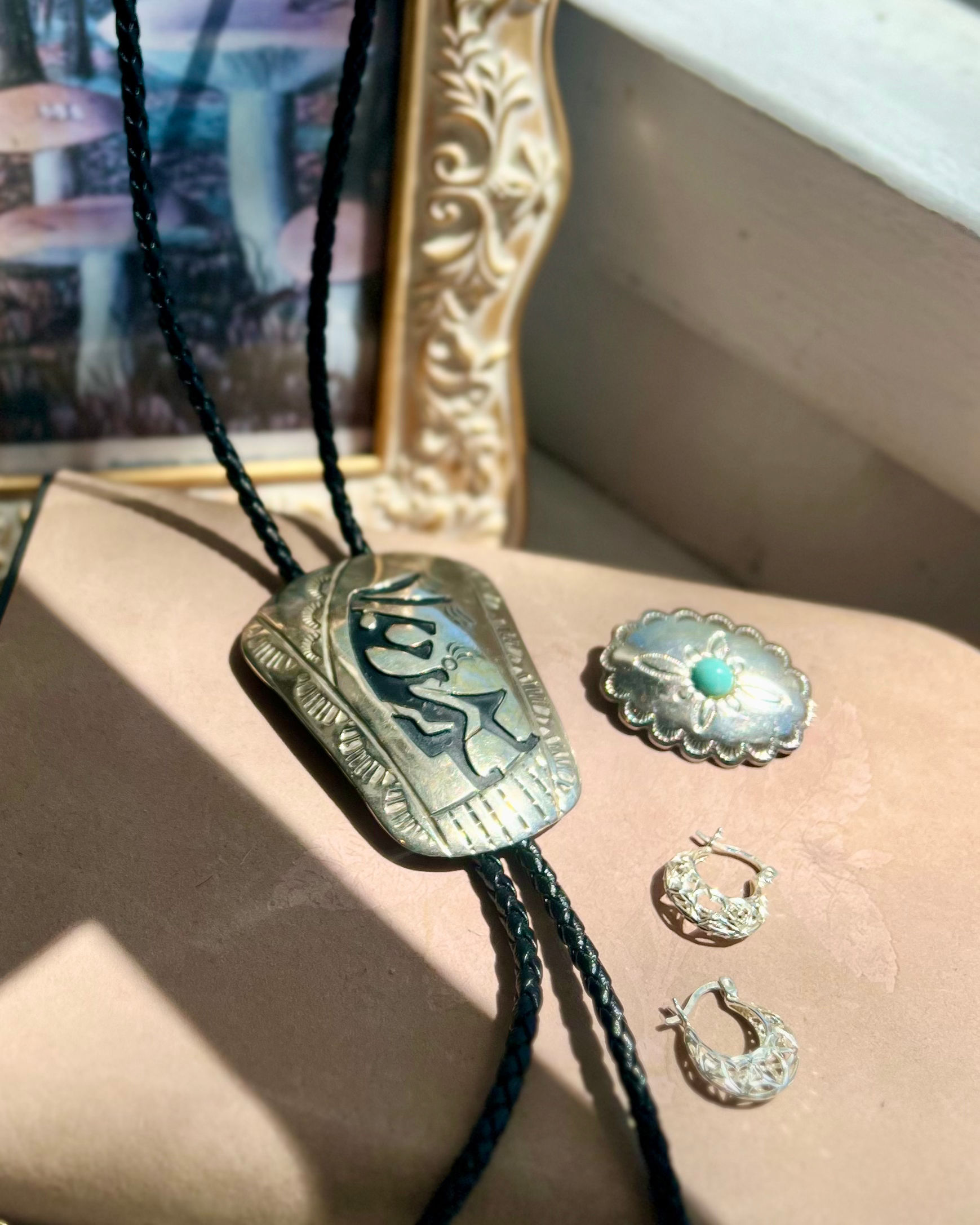 Vintage Sterling Southwestern Artisan Bolo Tie TVBOLO11