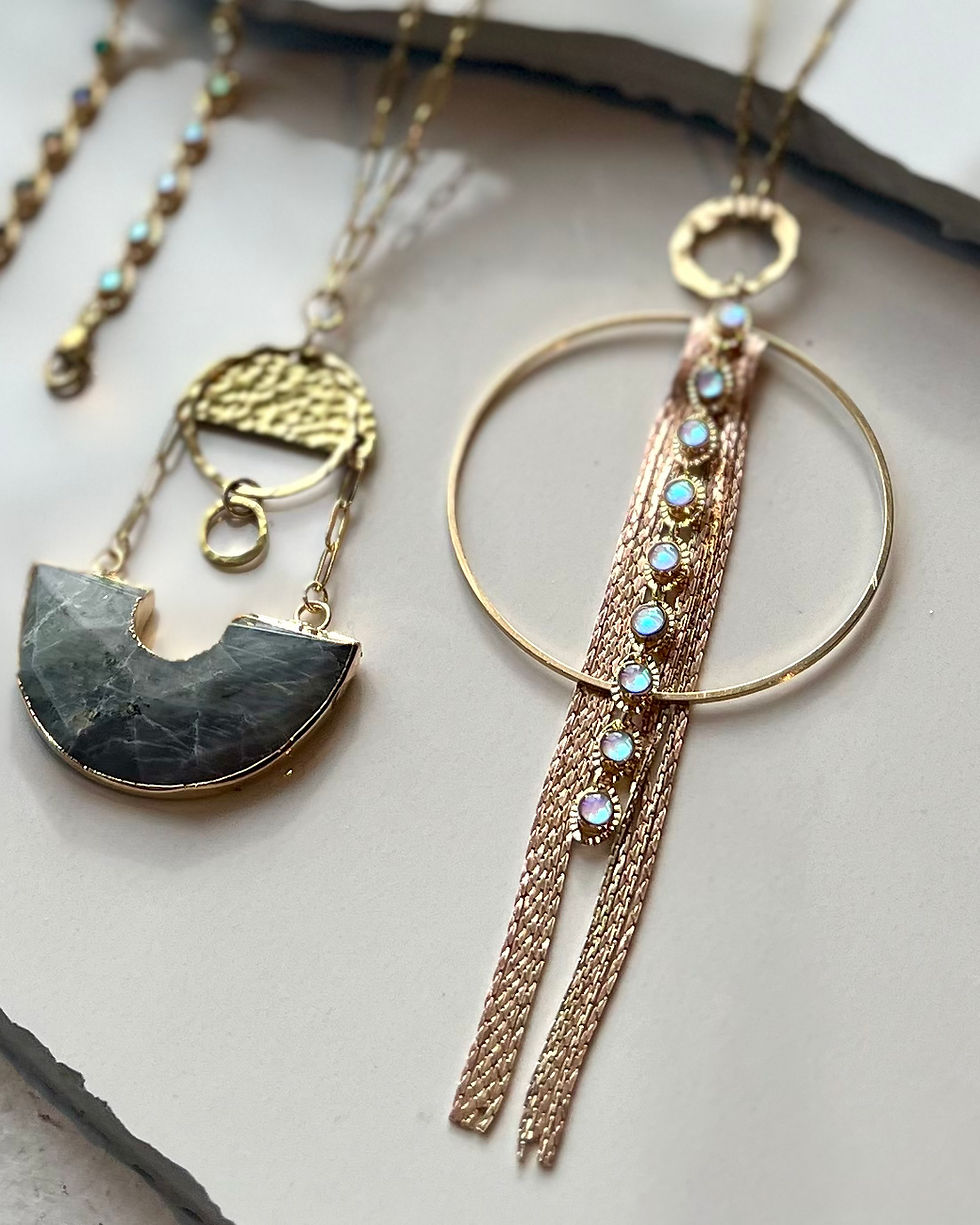 Thumbnail: FRÜG Hammered Brass + Labradorite Pendant Necklace FNJ50