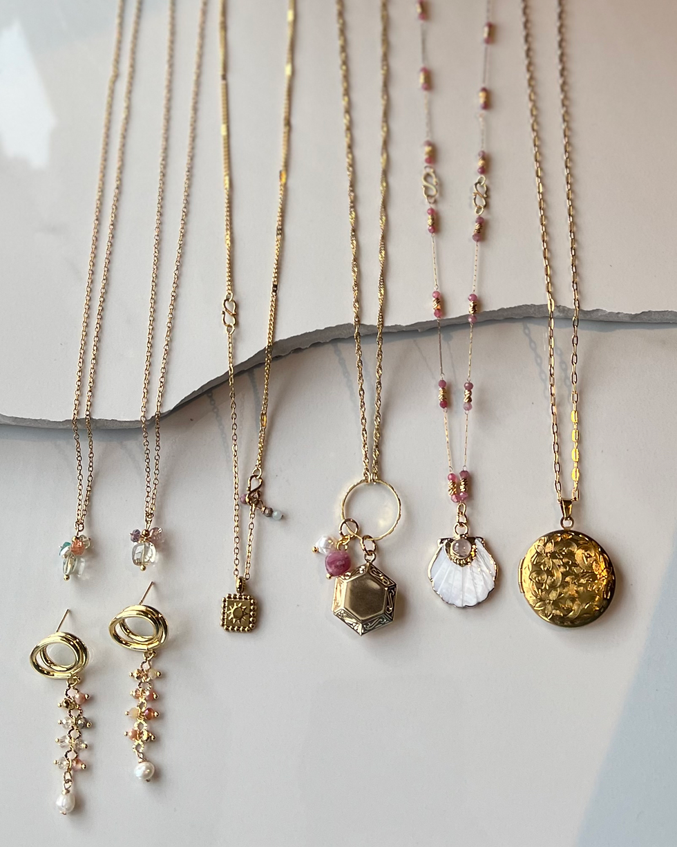 Thumbnail: 14K Goldplate Necklace + Gemstone Cluster Pendant FNJ53SET