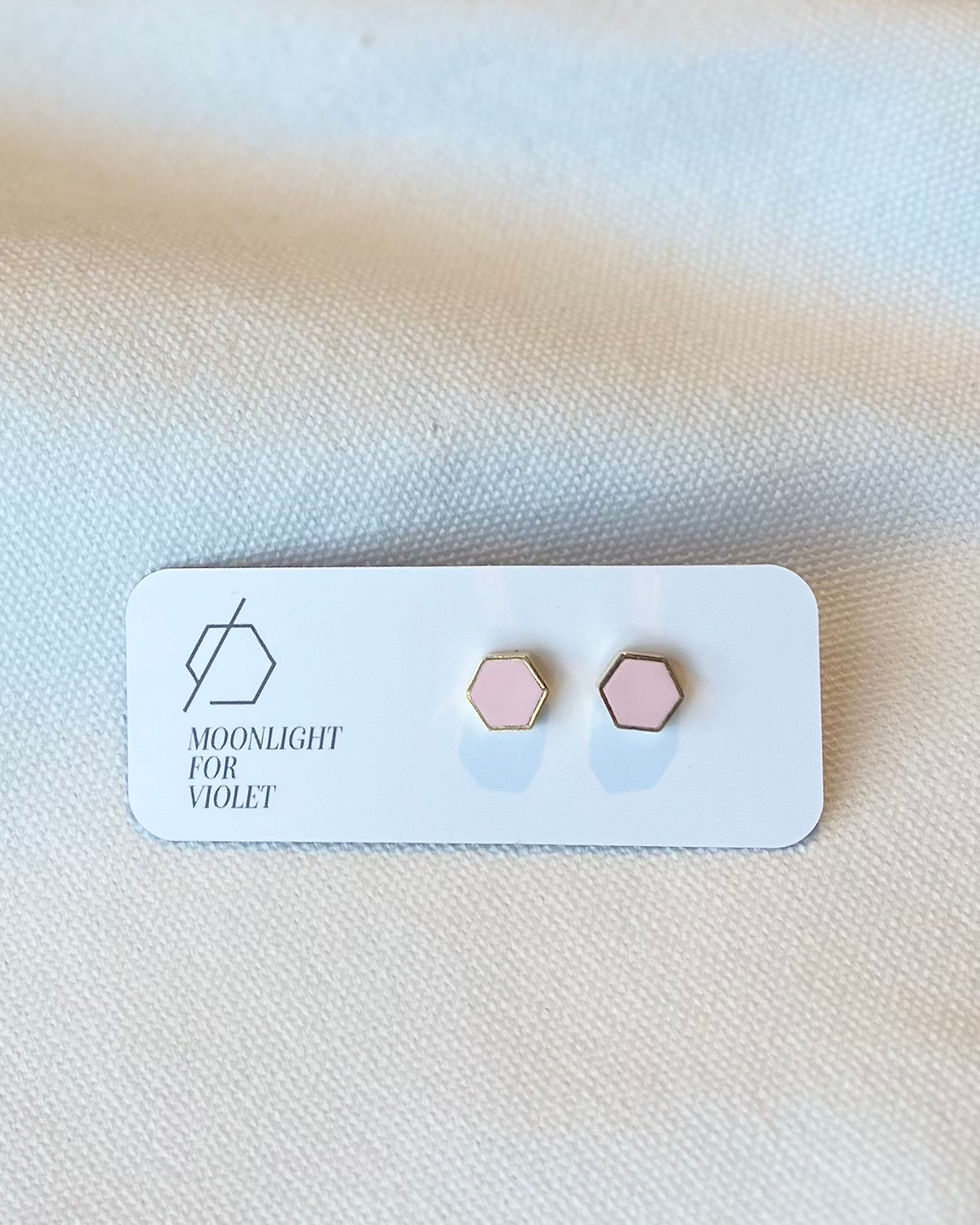 Thumbnail: MOONLIGHT FOR VIOLET Sunset Pink Hexagon Studs MV20090-017
