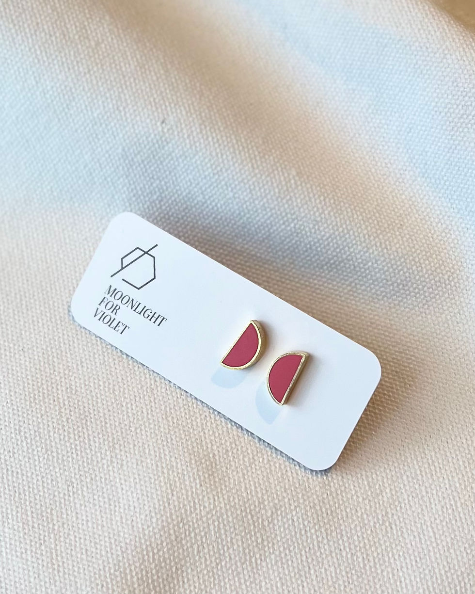 Thumbnail: MOONLIGHT FOR VIOLET Mauve Granite Half-Moon Studs MV30031-135