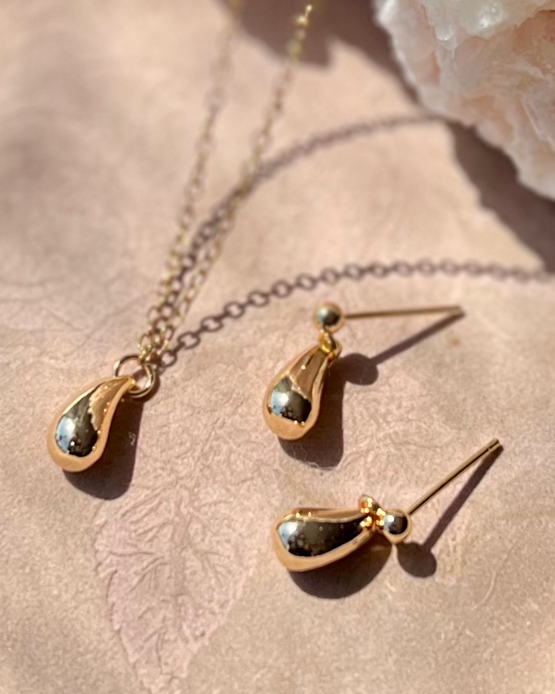 14K Goldplate Teardrop Earrings or Necklace FNJ12SET
