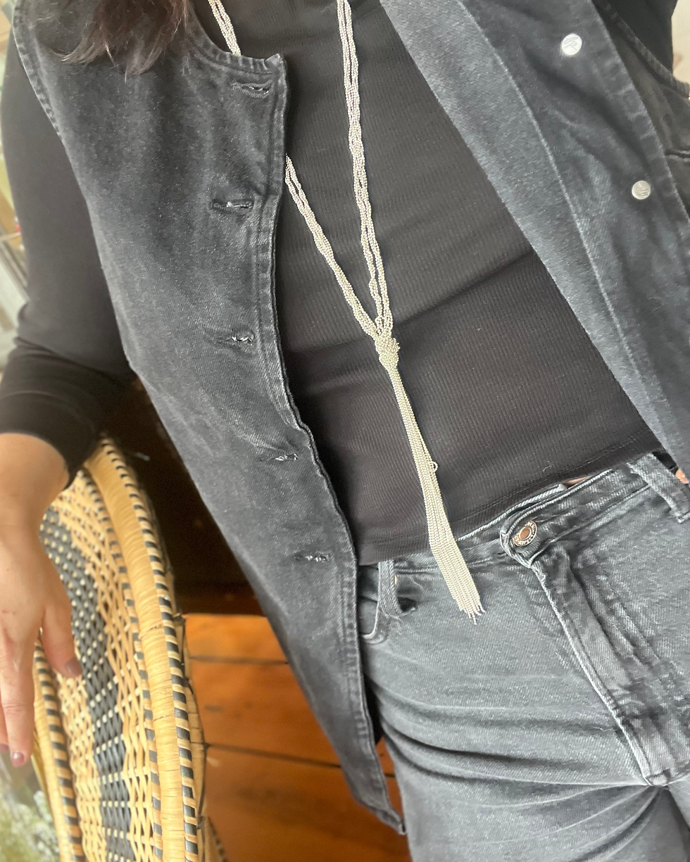 Vintage Silver Seed Bead Tassel Necklace TVN63