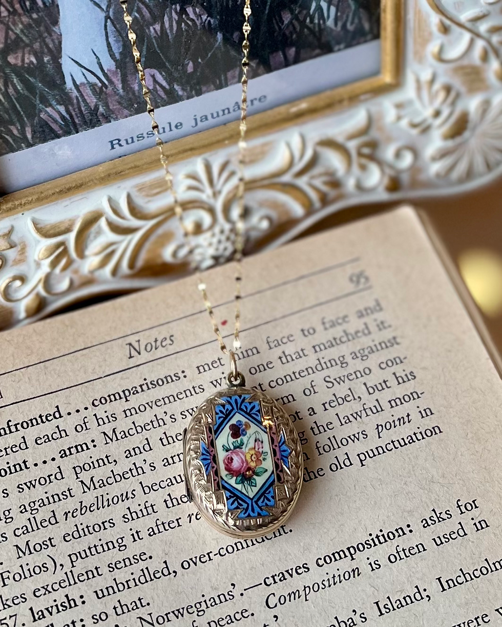 Antique Goldfilled + Enamel Victorian Locket Necklace TVN65