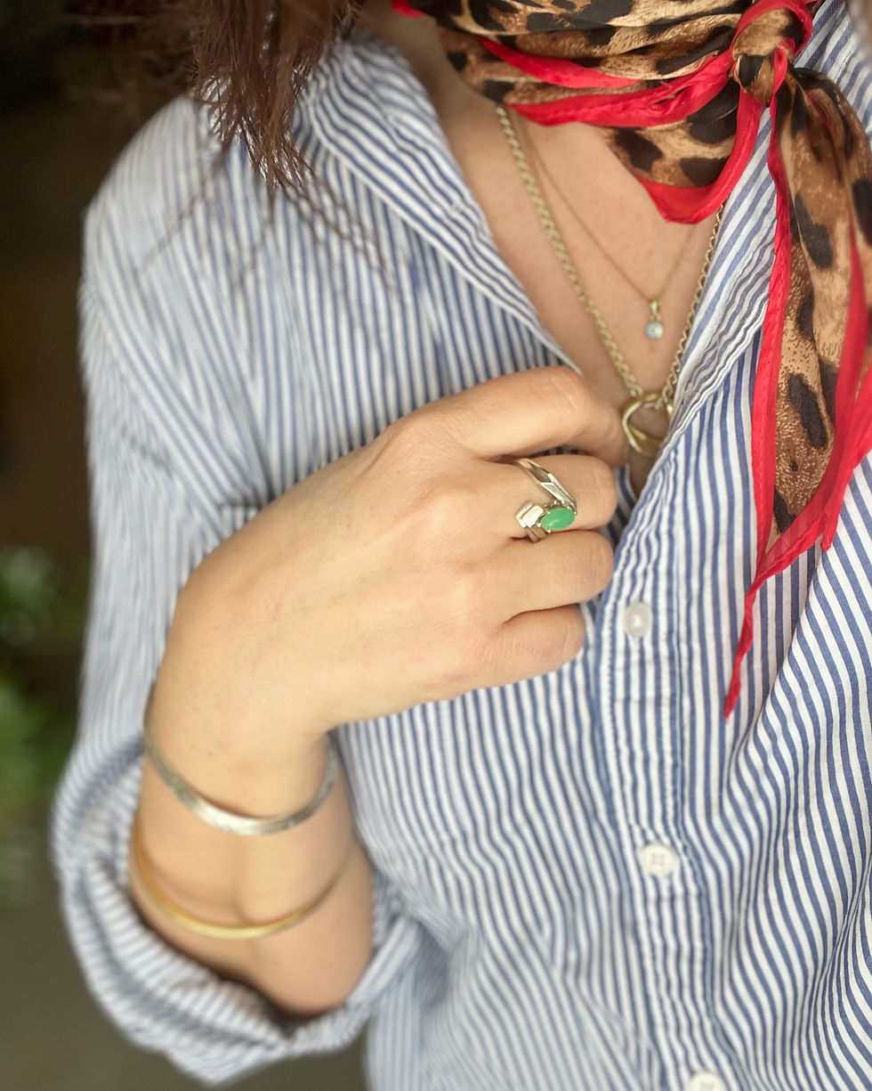 Thumbnail: Mid-Century Sterling Chrysoprase Ring TVR42