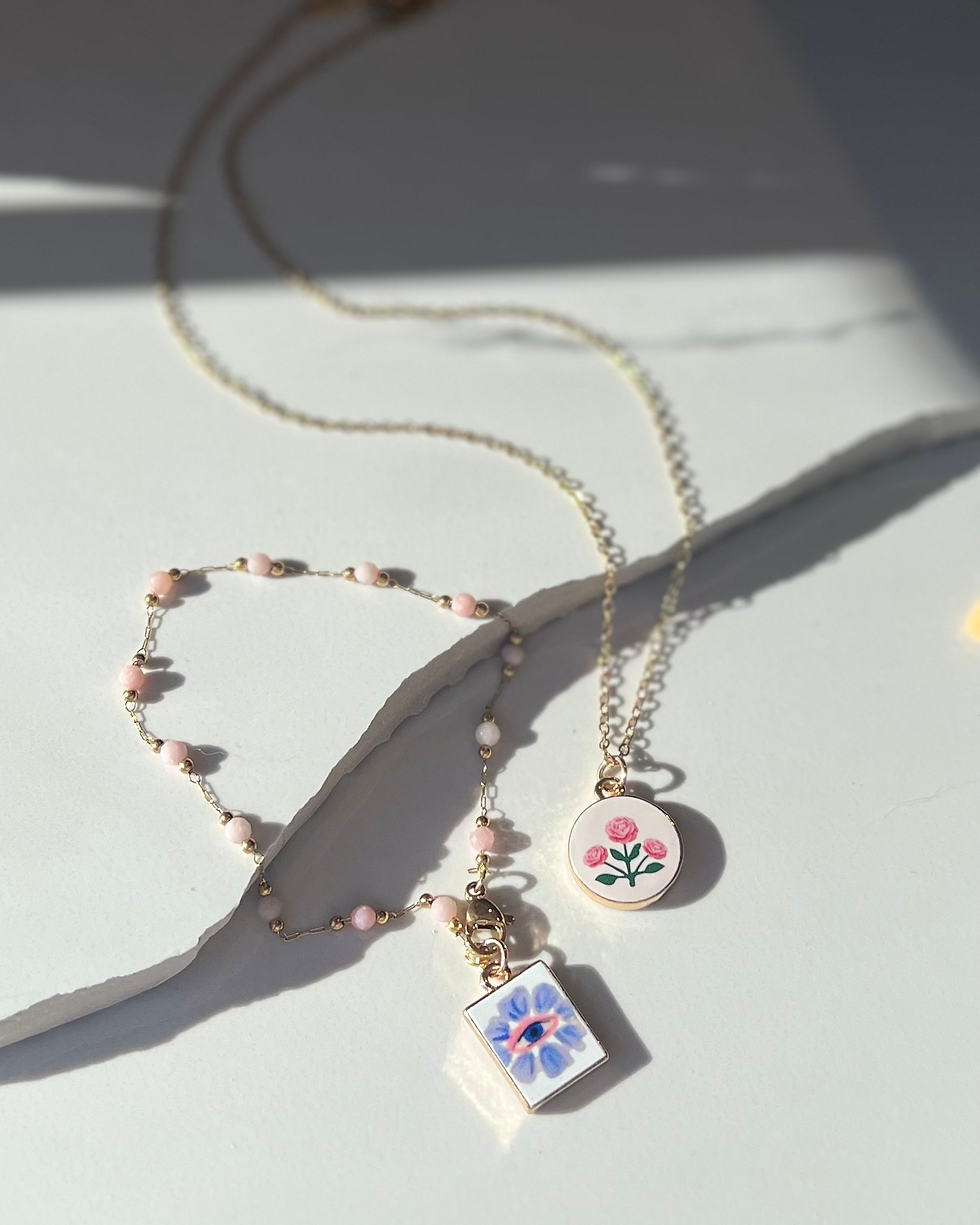 Thumbnail: 14K Goldplate Necklace + Ceramic Heart Or Moon Pendant FNJ40SET