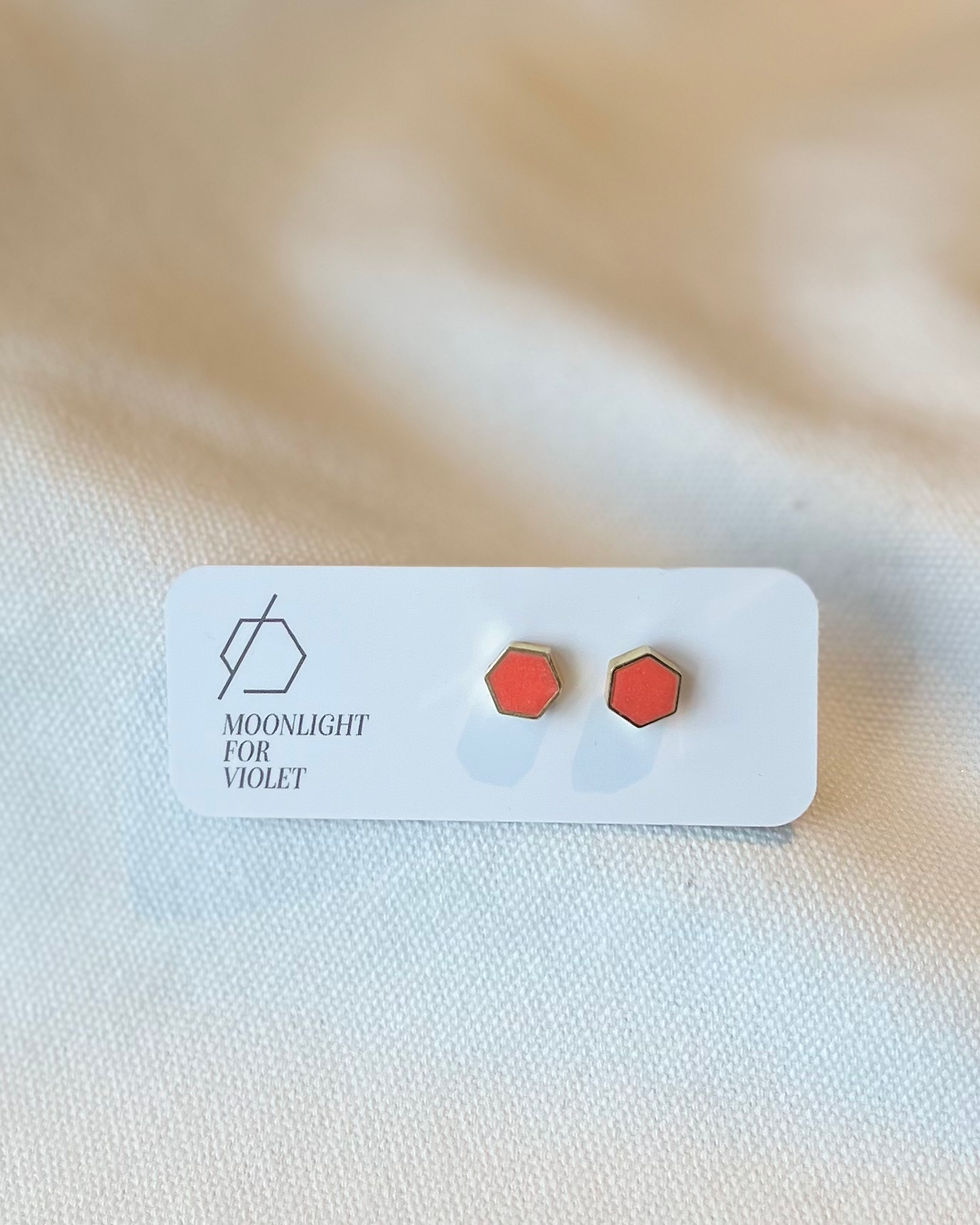 Thumbnail: MOONLIGHT FOR VIOLET Sunset Pink Hexagon Studs MV20090-017