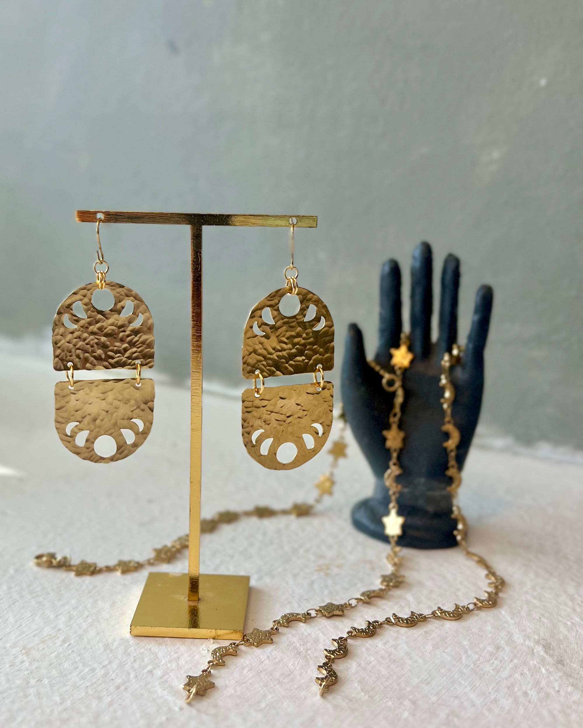 Hand Hammered Brass Celestial Earrings FEJ77