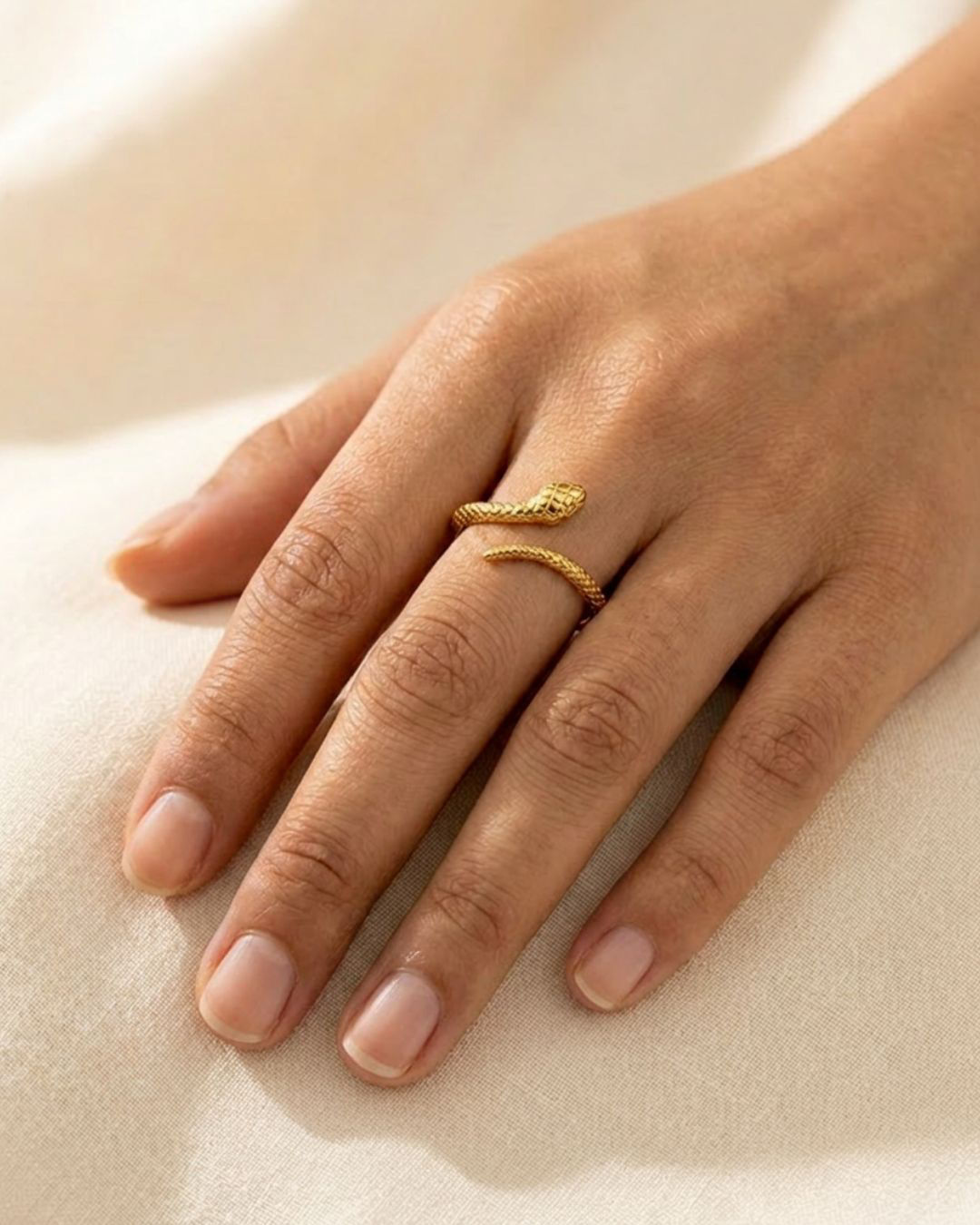 18K Gold PVD Plating Textured Snake Ring BGR31