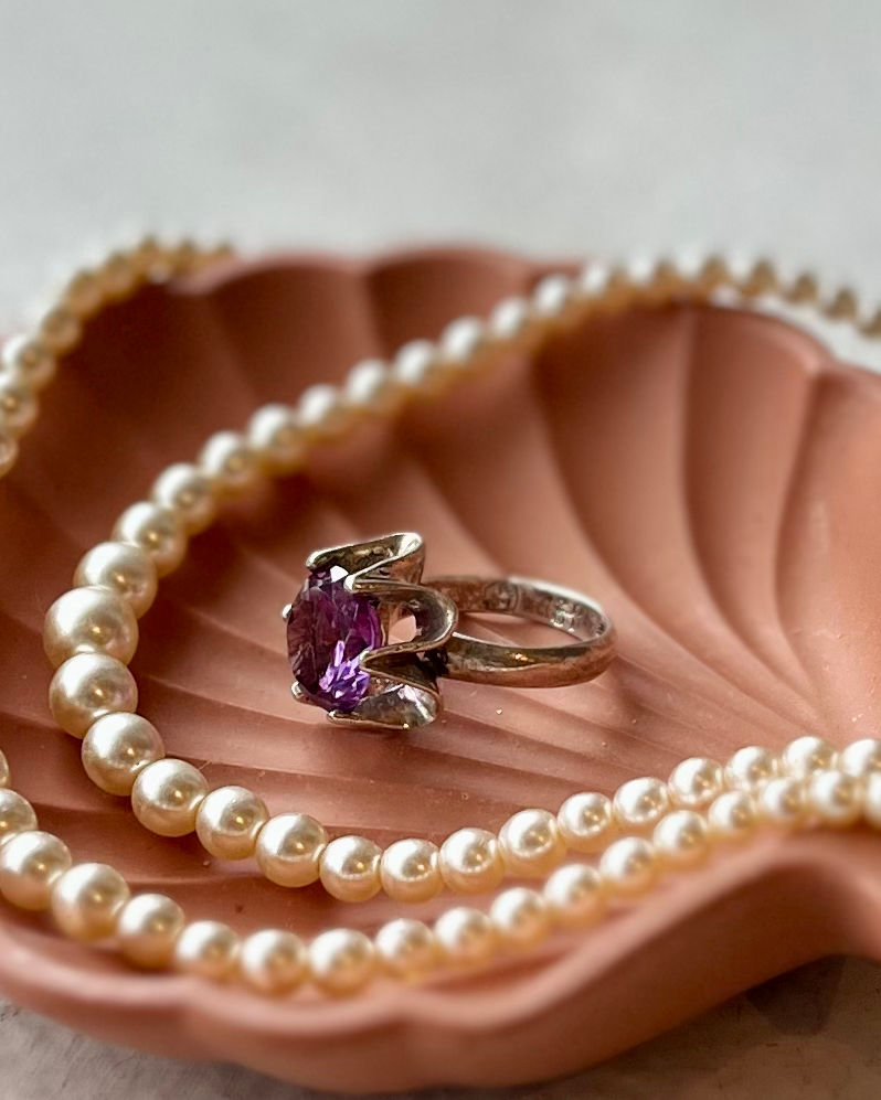 Thumbnail: Vintage Sterling Sculptural Statement Ring + Large Purple Spinel Crystal TVR53