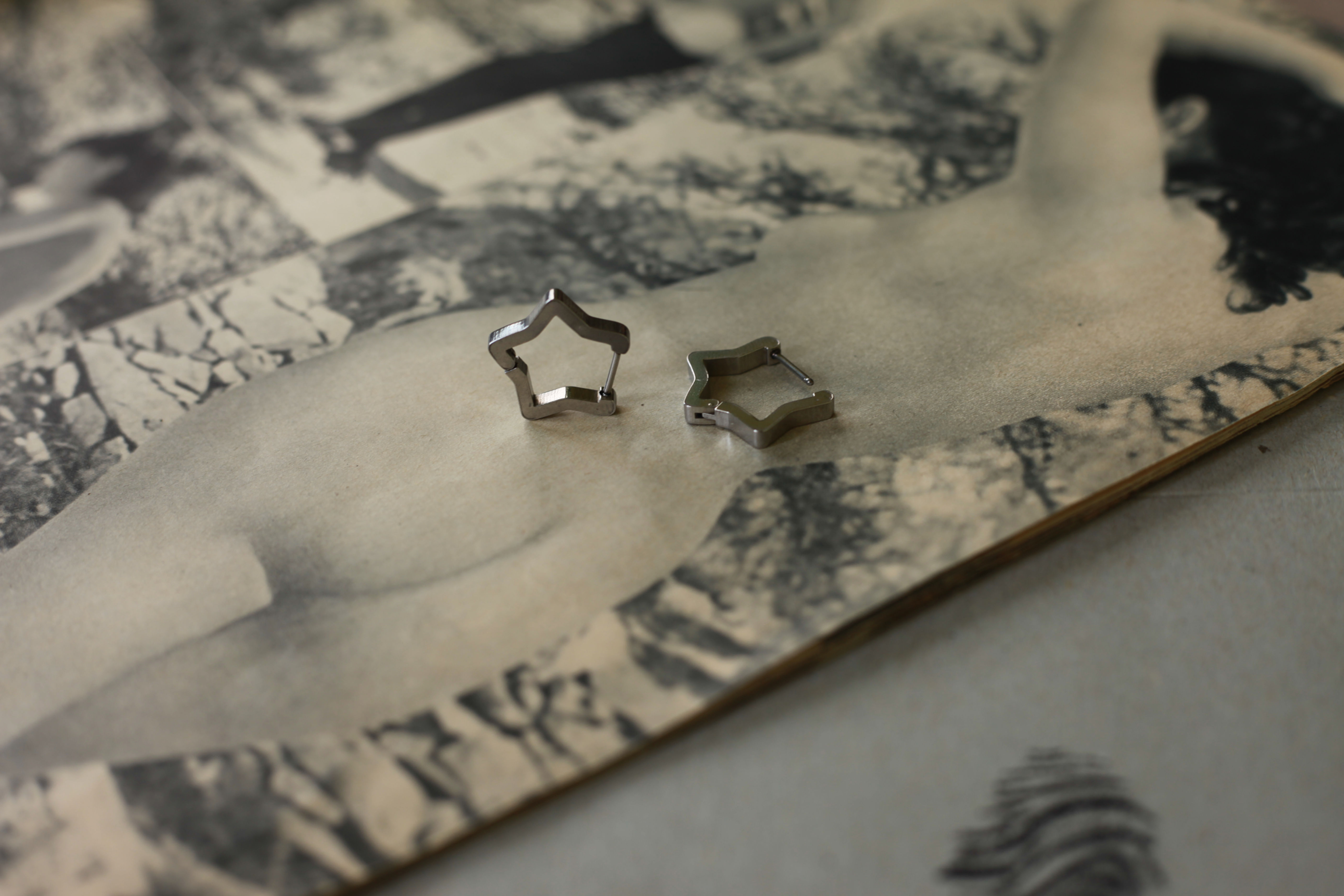 Scyleia Silver Tuned Earrings Small Star Hoops