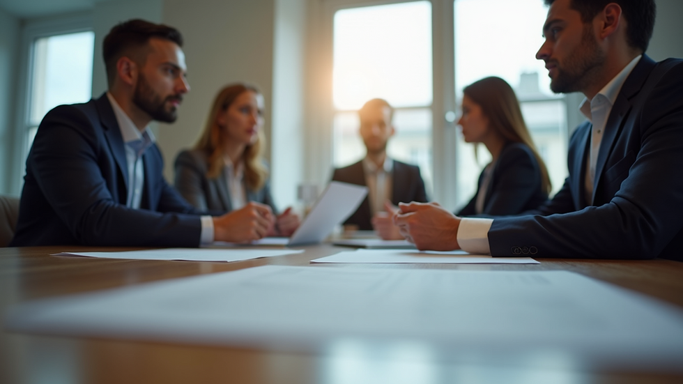 Eye-level view of a business meeting discussing funding solutions