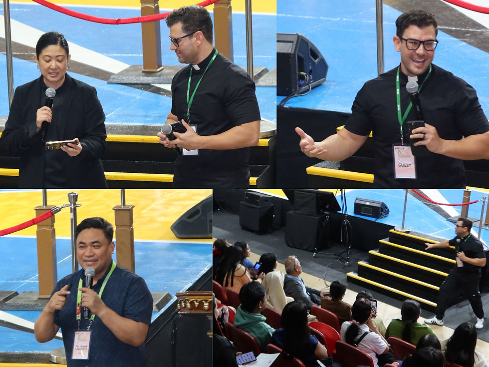 Top: Dominus Est EIC Margaux Salcedo introduces Fr. Rob Galea. Bottom left: Fr. Jason Laguerta, Director of the Philippine Conference on New Evangelization and CBCP Executive Secretary for Evangelization