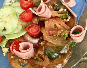 Heirloom Tomato Salad with Salami twists