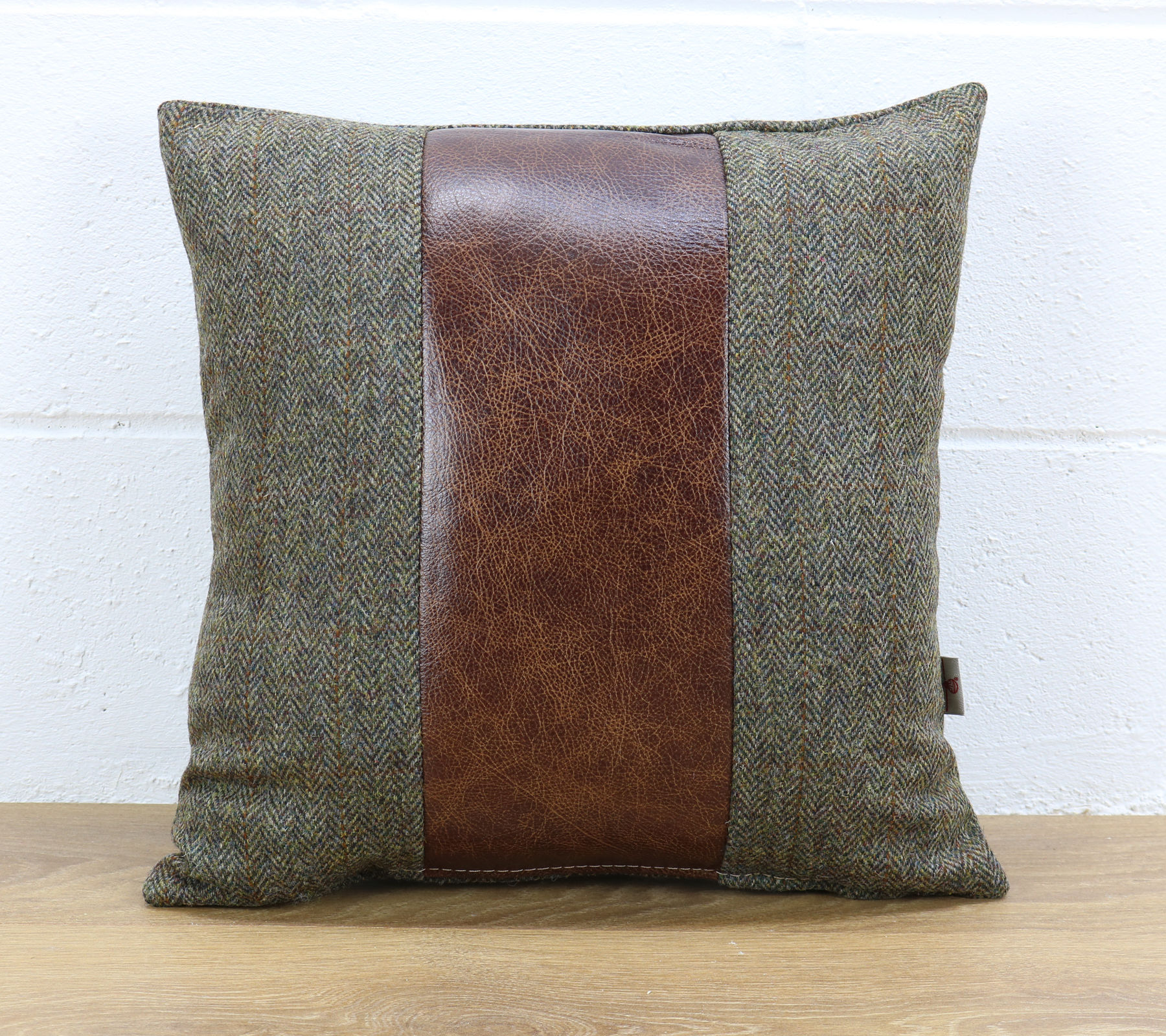 Harris Tweed cushion C001YM medium brown leather