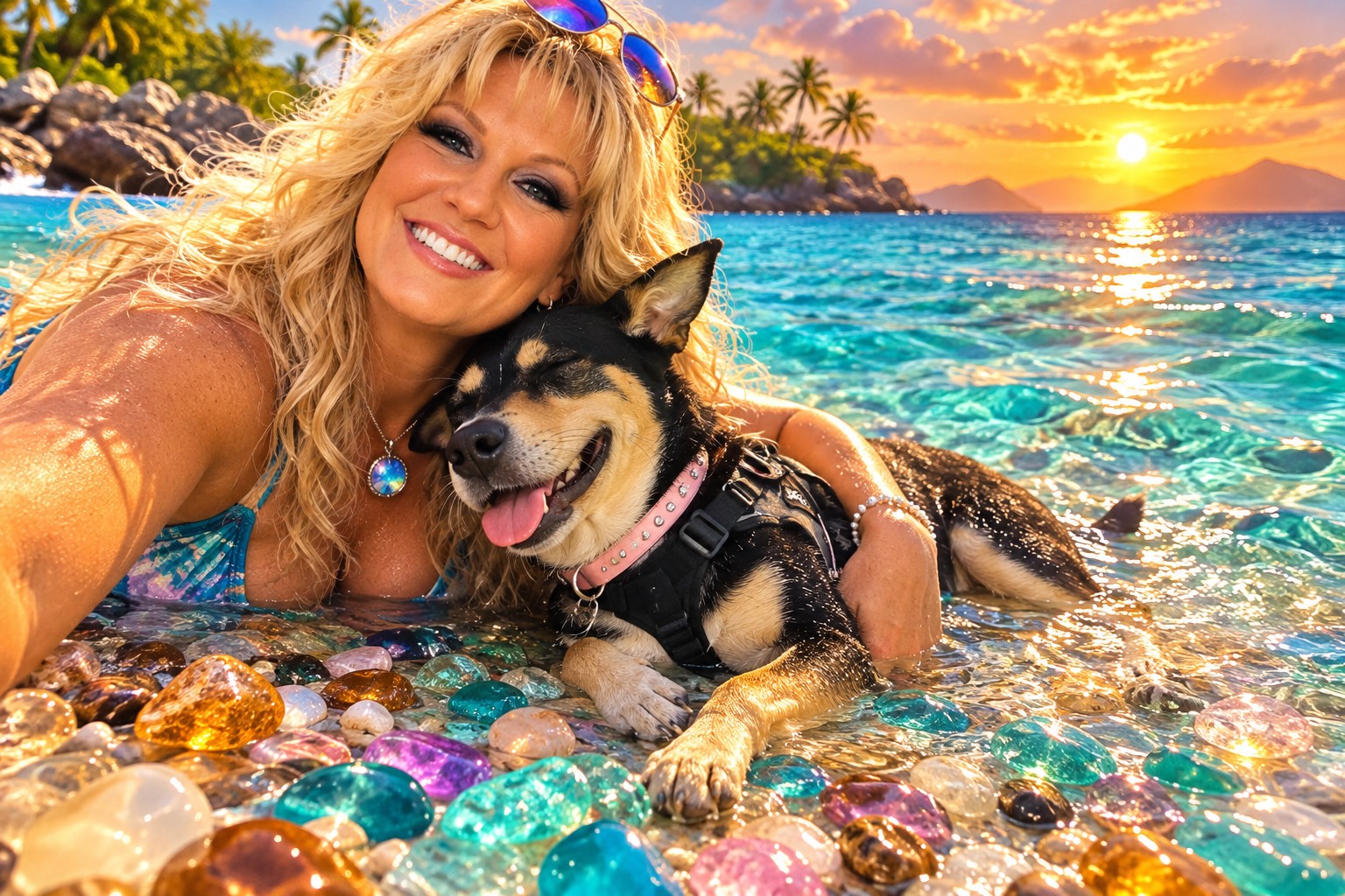 ErinLea and Gratitude enjoying a tropical beach sunset