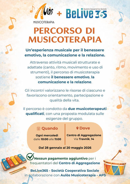 Percorso di Musicoterapia: un’esperienza musicale per il benessere emotivo, la comunicazione e la relazione
