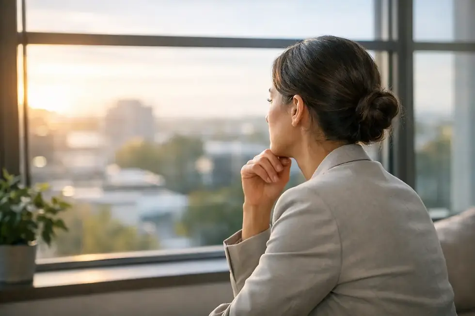 Woman staring out of the window