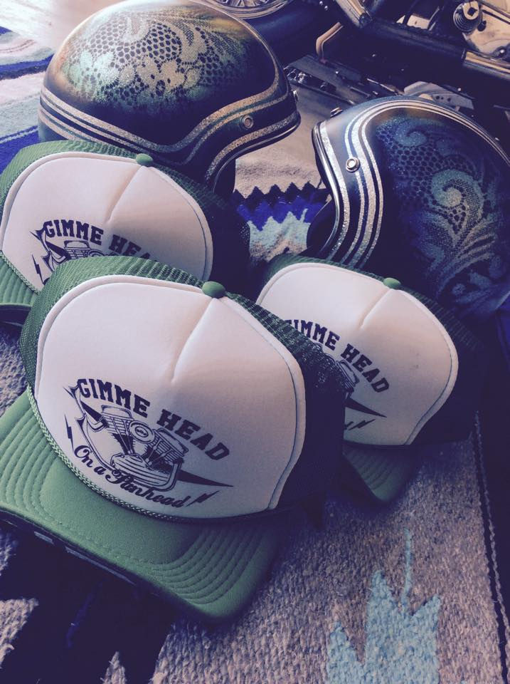 Thumbnail: "gimme head on a panhead" Bud green trucker hats