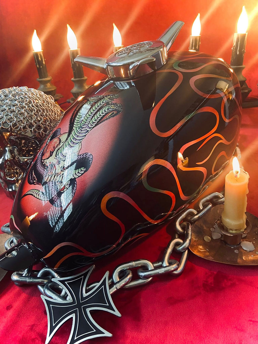 Thumbnail: custom painted wassel gas tank Harley Chopper 70s vintage metal flake