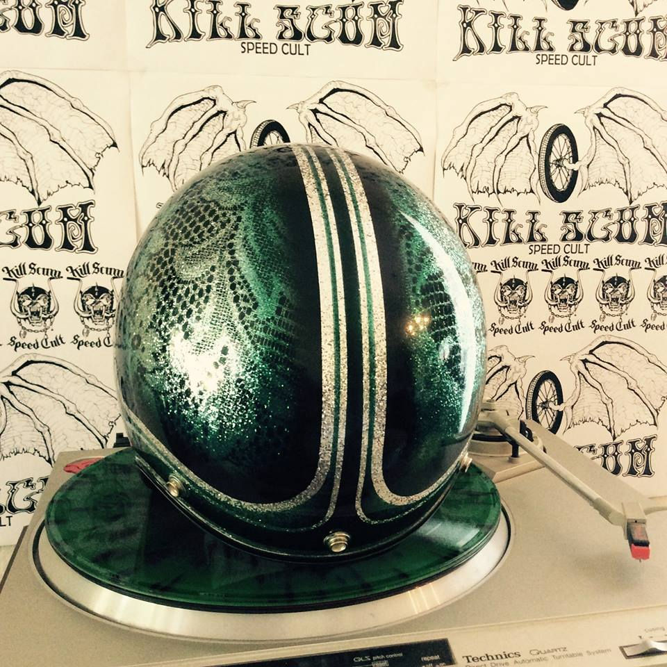 Thumbnail: Saturns Emerald 3/4 open face metal flake helm