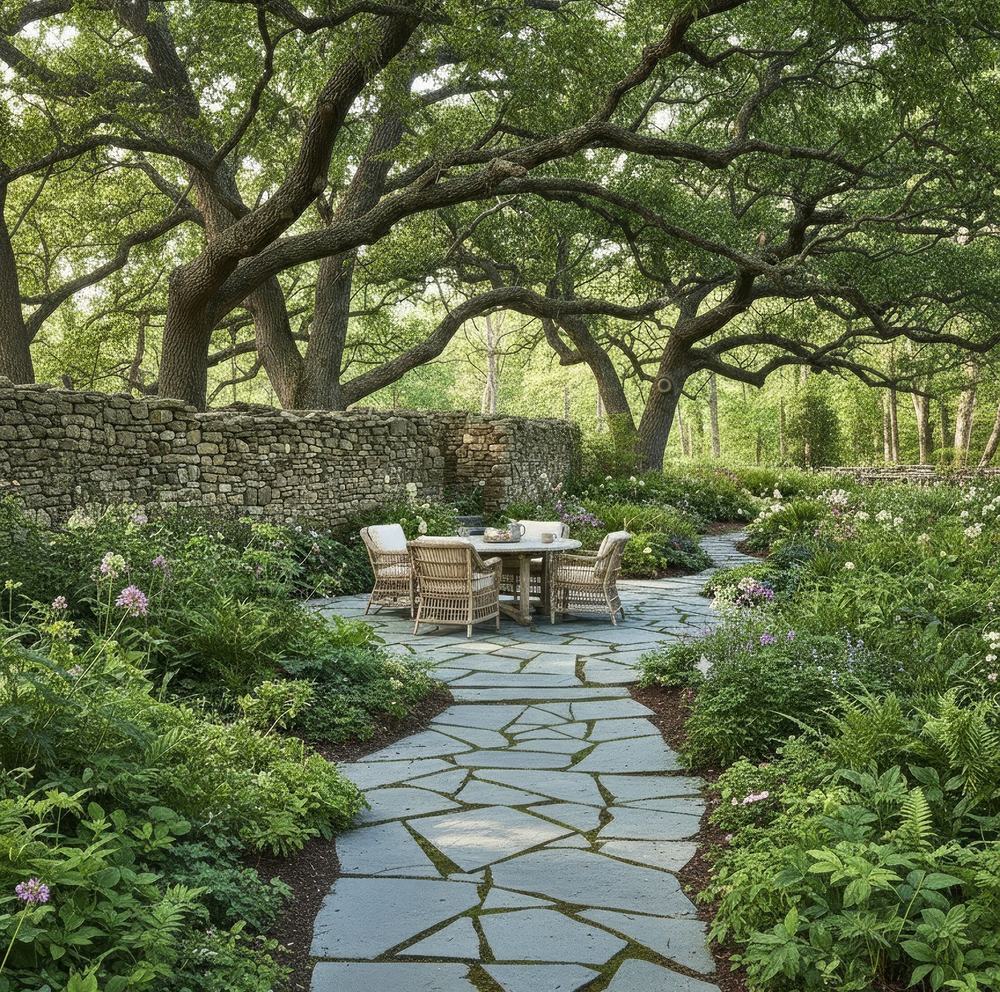 Flagstone path through an Austin landscape