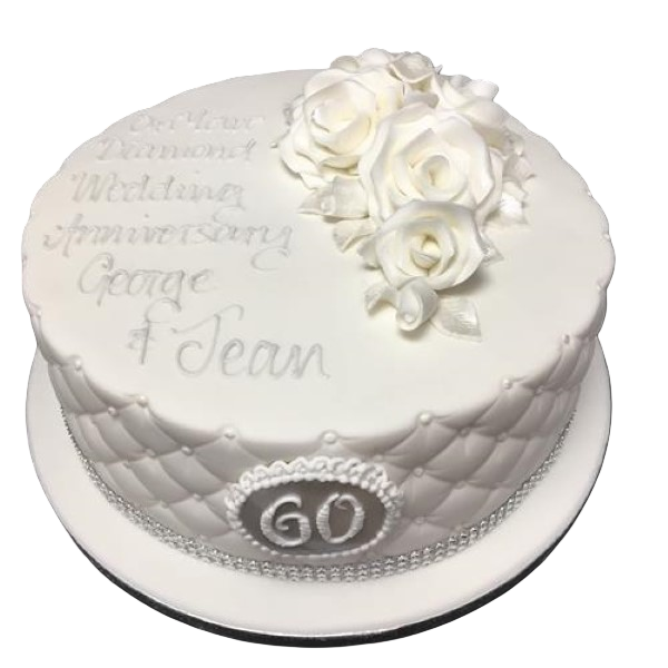 Quilted round bespoke cake adorned with delicate roses, perfect for celebration in Solihull, West Midlands.