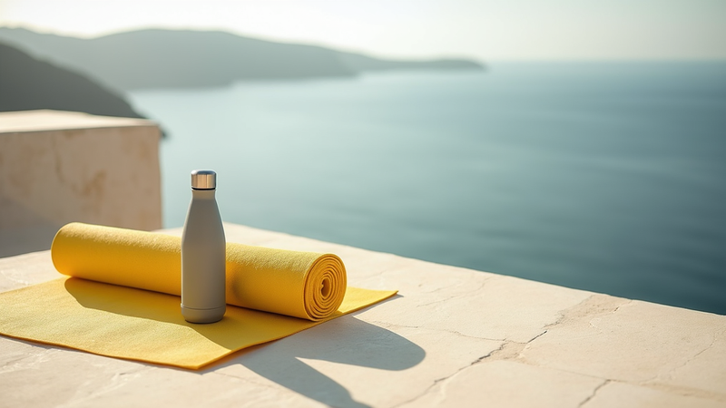 yellow yoga mat at lake