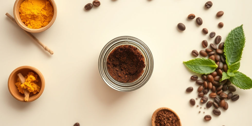 Close-up of a coffee scrub in a small jar