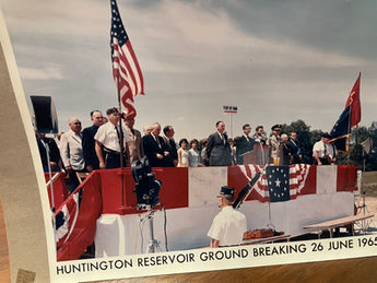 Along with Army officers, dignitaries at the last of three Upper Wabash Valley Flood Control Project groundbreakings include Gov. Branigin, Rep. Roush, Sen. Bayh, and members of the state authorizing agency, the Indiana Flood Control and Water Resources Commission.