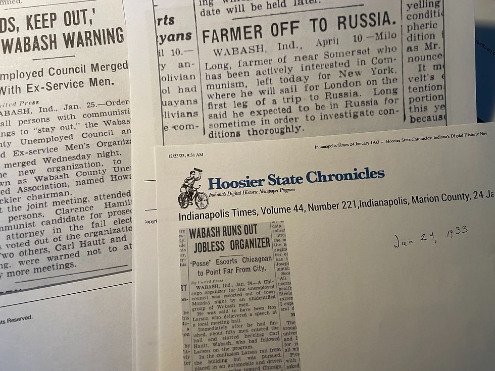 Newspapers document 1933 kidnapping of Somerset area Communists in Wabash County, Indiana