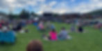 A crowd of people sitting on the lawn of a park in the town of Pagosa Springs for a summer concert