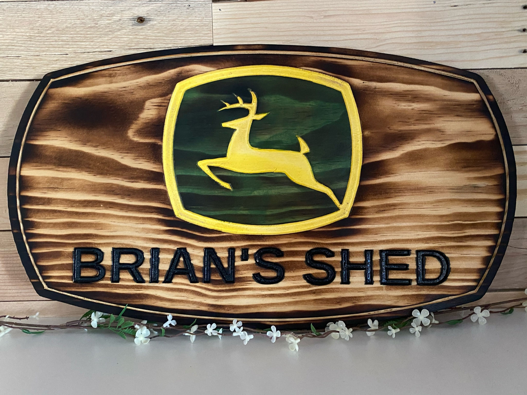 Custom John Deere Oval Plaque | Green & Yellow or Black & Yellow