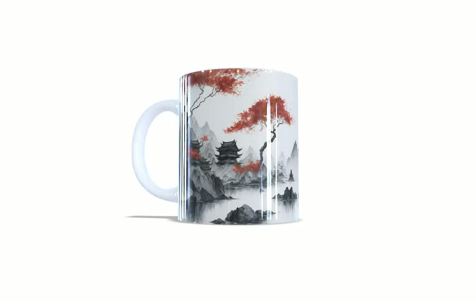 Miniatura: Caneca Paisagem Japonesa - Cor Branca