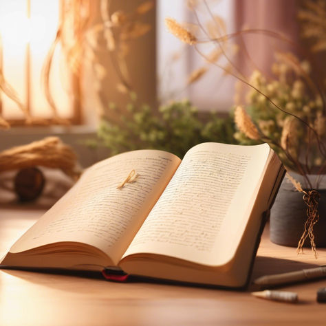 An open journal with handwritten notes, surrounded by soft lighting and calming textures.