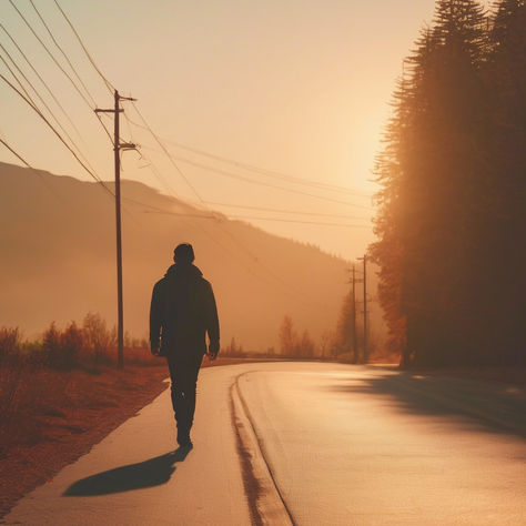 A cinematic still of someone walking alone (aesthetically filtered)